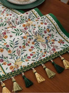 伊缦琪韵中式古典桌旗绿色提花长条餐桌布茶几电视柜氛围装饰盖布