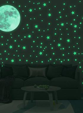 333 颗绿色夜光星星墙贴月球月亮贴纸组合卧室儿童房自粘装饰