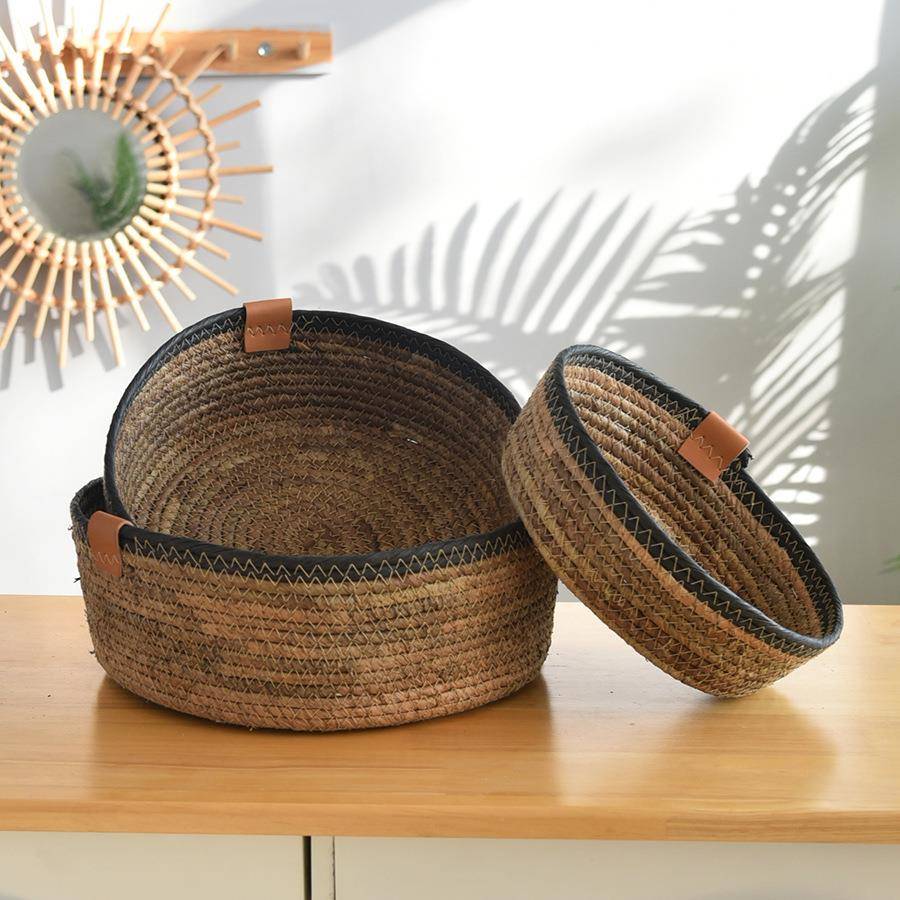 家用桌面藤编水果篮厨房收纳筐简约果盘客厅杂物茶几零食筐收纳筐