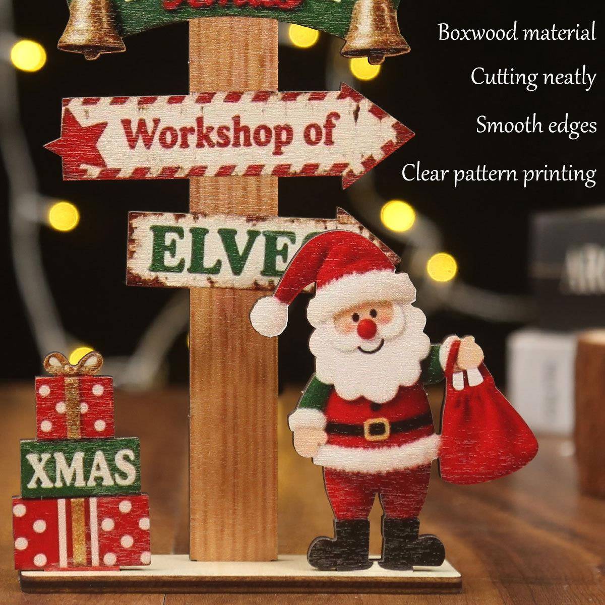 跨境TEMU新品圣诞节摆件木质圣诞老人指引牌创意雪人装饰桌面摆台