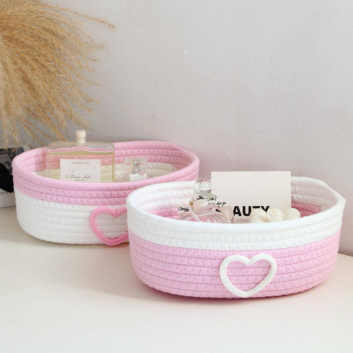 编织收纳筐桌面置物框小篮子床边床头小杂物收纳盒可爱复古手工