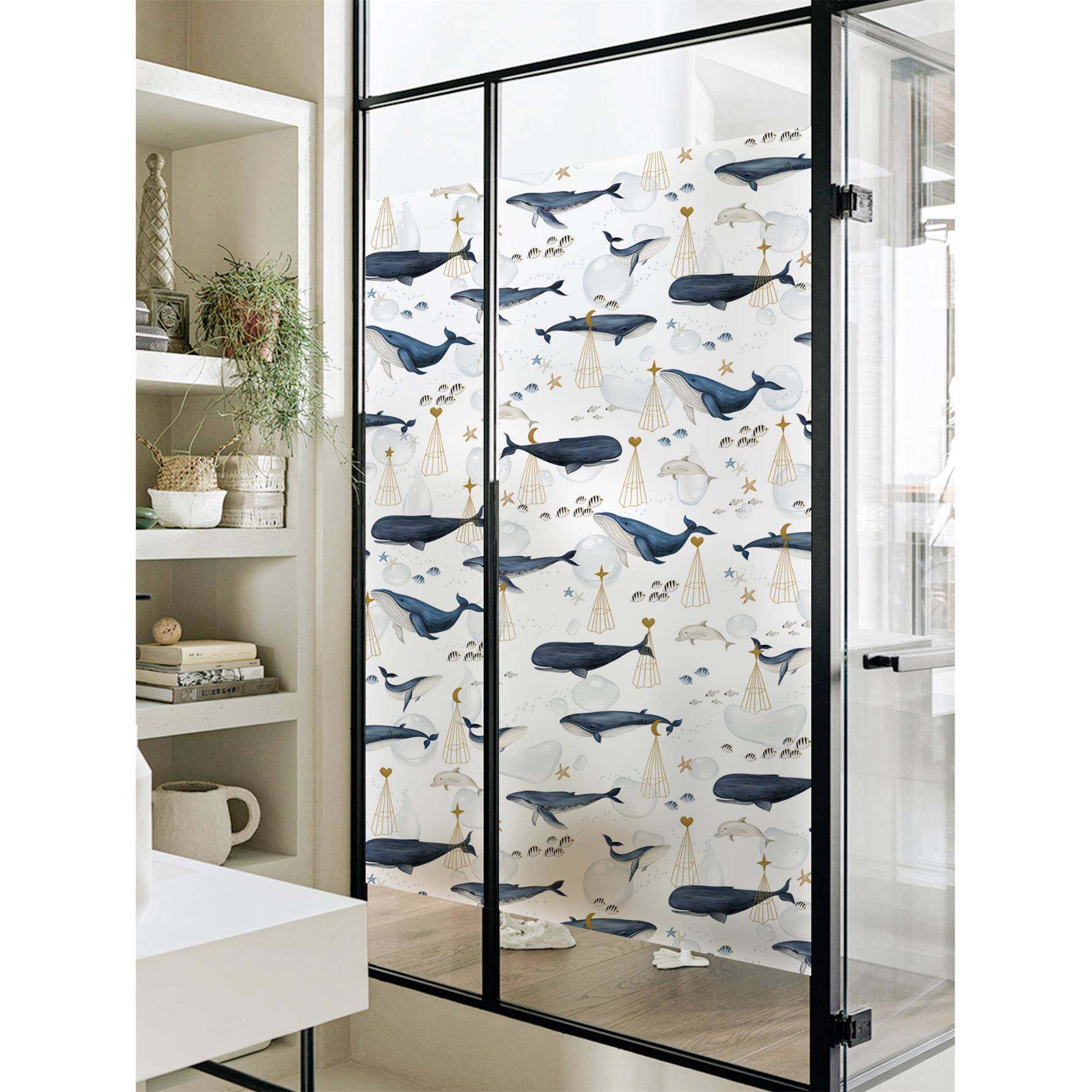 鲸鱼玻璃贴膜卫生间浴室商场保护隐私静电膜办公室玻璃装饰墙贴膜