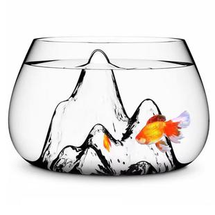 超白个性假ZGL玻璃鱼缸加圆形桌金鱼缸创意山水缸雪山面小乌山厚