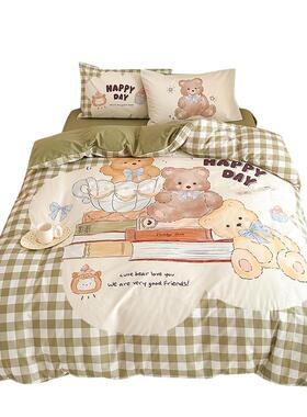 全棉大版卡通数WQ105125码生花纯棉床包床笠件套学床单三印套四件