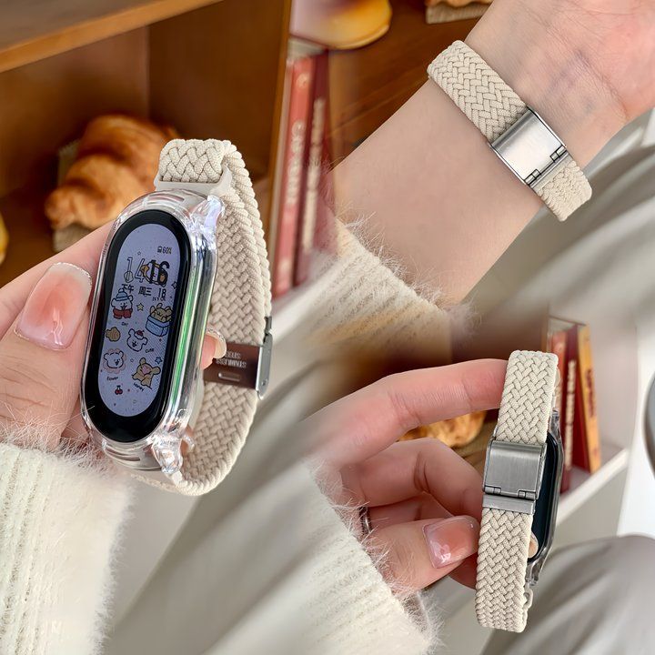 小米手环表带适用小米手环9nfc版小米8代表带7/6/5/4/3女银扣编织