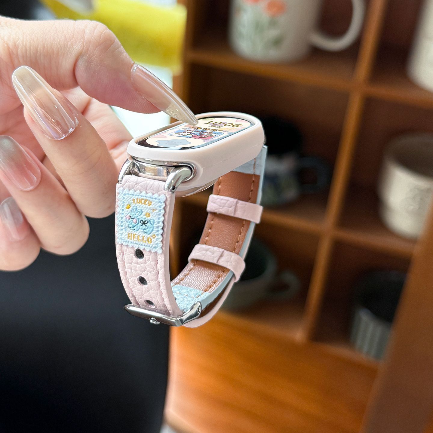 卡通布标适用小米手环10表带皮质荔枝纹撞色腕带9时尚8陶瓷版配