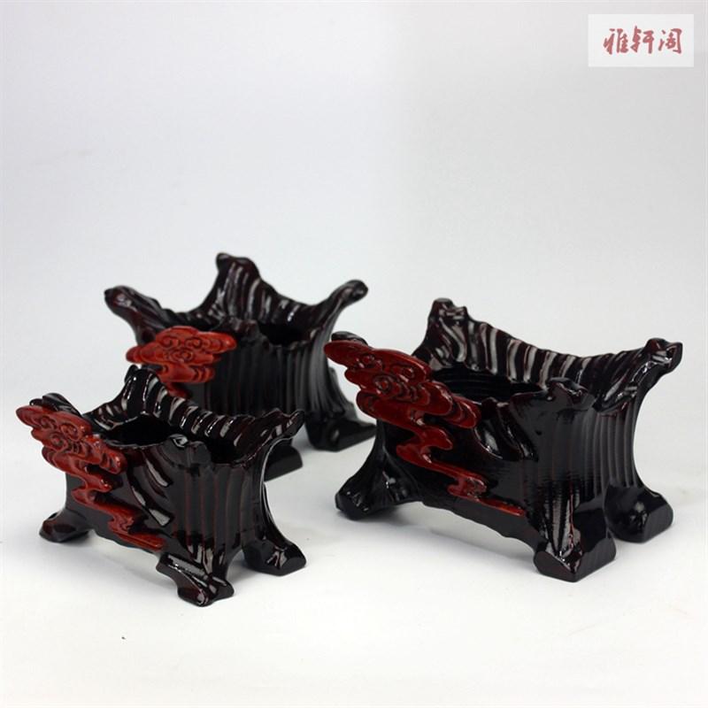 泰山石奇石头底座实木带槽鹅卵石不规则石头黄河石凹W槽摆件托架