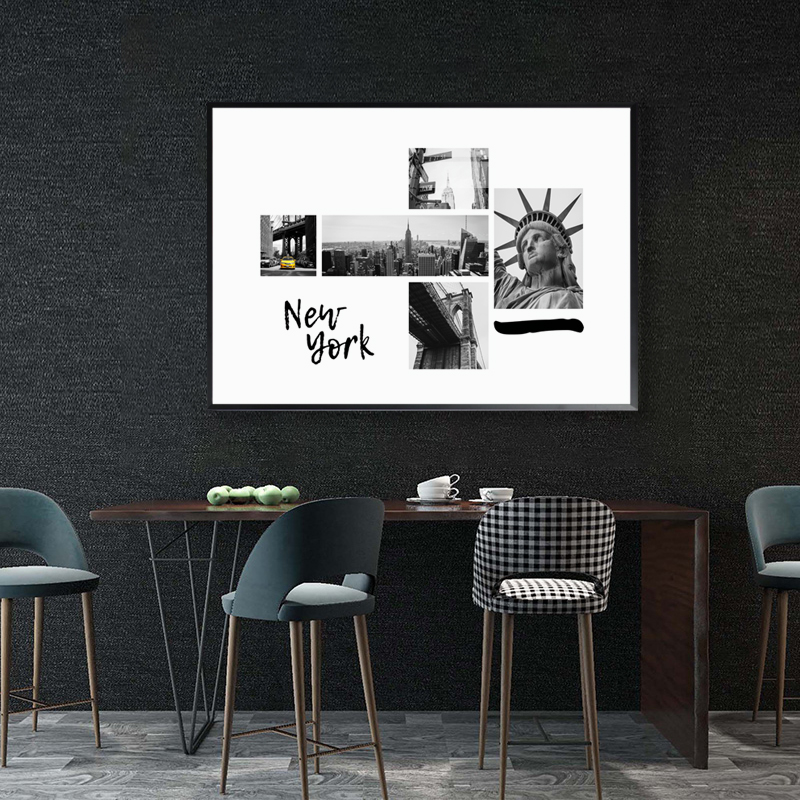 伦敦巴黎纽约装饰k画客厅沙发背景墙卧室挂画拼接建筑风景黑白壁