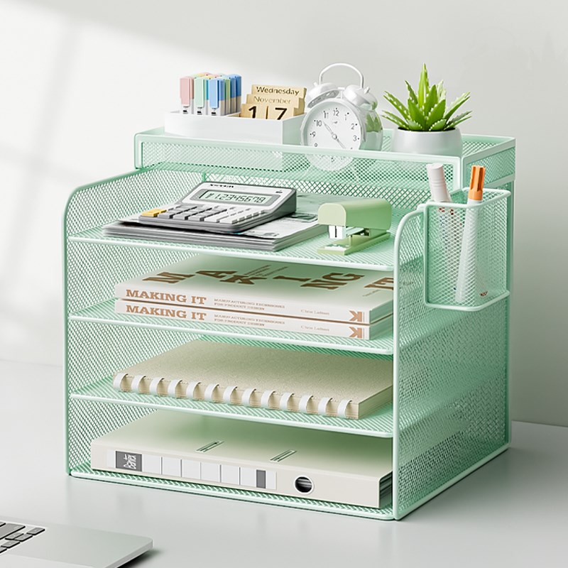 桌面文件置物架A4纸收纳架金属文件框档案M文件夹收纳盒文具资料