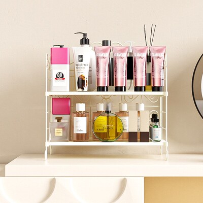 宿舍多层一件起批化o妆品收纳架办公卧室铁艺木头桌面收纳置物架