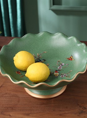 欧式客厅陶瓷工艺彩o绘果盘家居装饰日用摆件绿色磨砂零食糖果收