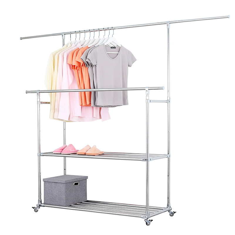 崎菲不锈钢双杆晾衣架p 落地晒衣架 折叠挂衣架 置地式单杆晾衣架