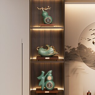 中国风陶瓷冰裂釉金o玉白菜摆件招百财玄关电视酒柜博古架家居饰