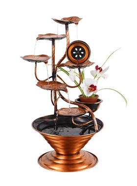 纯铜摇钱树流水生财摆件室内客厅玄关水景桌O面店铺创意风水轮景