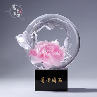 琉璃牡丹花擺件家居客廳辦公室桌面裝 飾工藝品新婚喬遷新居禮物