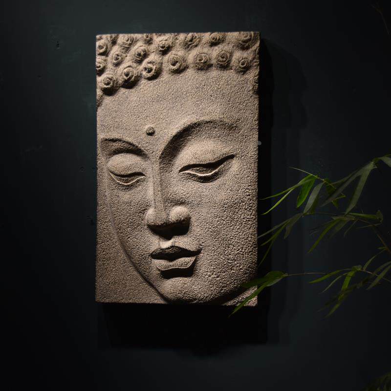中式立体浮雕创意佛头壁饰 复古做旧仿古释迦牟尼观音佛像墙壁画