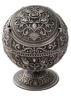 复古创意时尚金属工艺品球形地球仪装饰带盖烟灰缸家居客厅摆件礼