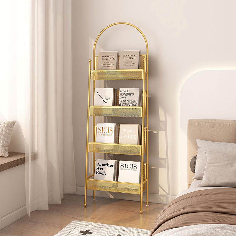 书架落地多层铁艺书报架奶油风客厅靠墙收纳置物架报刊杂志展示架