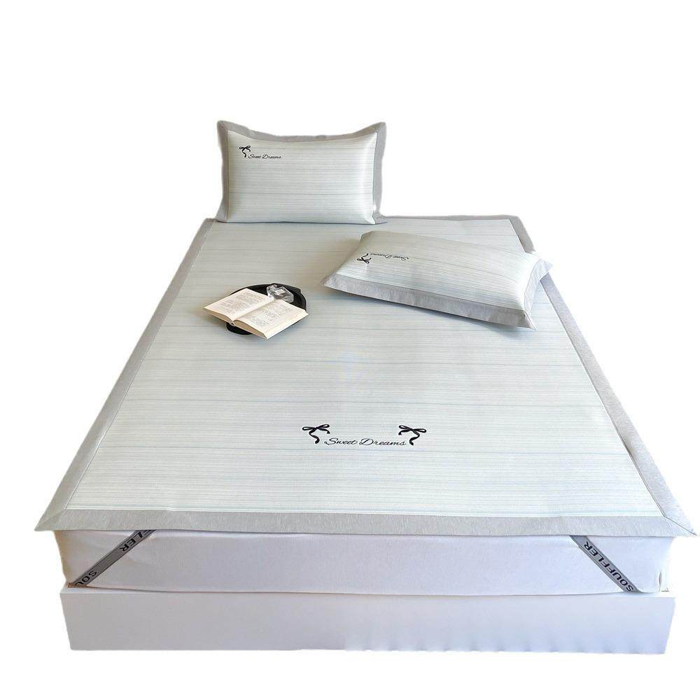 轻奢印花900D冰藤凉席三件套夏季蝴蝶结刺绣单双人空调软席,床上用品,藤席,淘宝优惠券,粉丝福利购,淘宝优惠卷