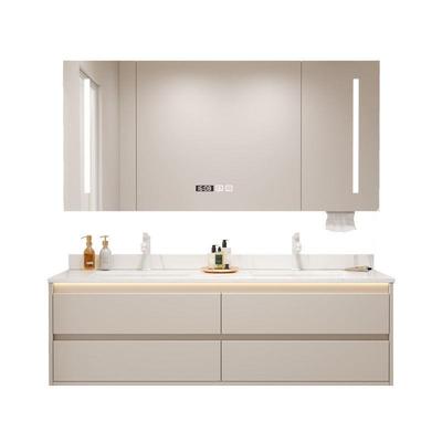 智能现代简约双台盆奶油风卫生间洗手脸盆柜组合浴室柜陶瓷一体盆