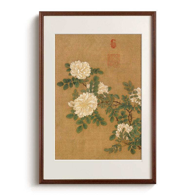 蔷薇仙杏花卉装饰画客厅玄关中式复古挂画卧室书房茶室中国风挂画