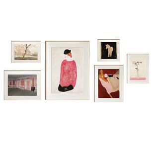 现代简约沙发背景墙组合套装装饰画餐厅卧室粉红色样板间挂画壁画