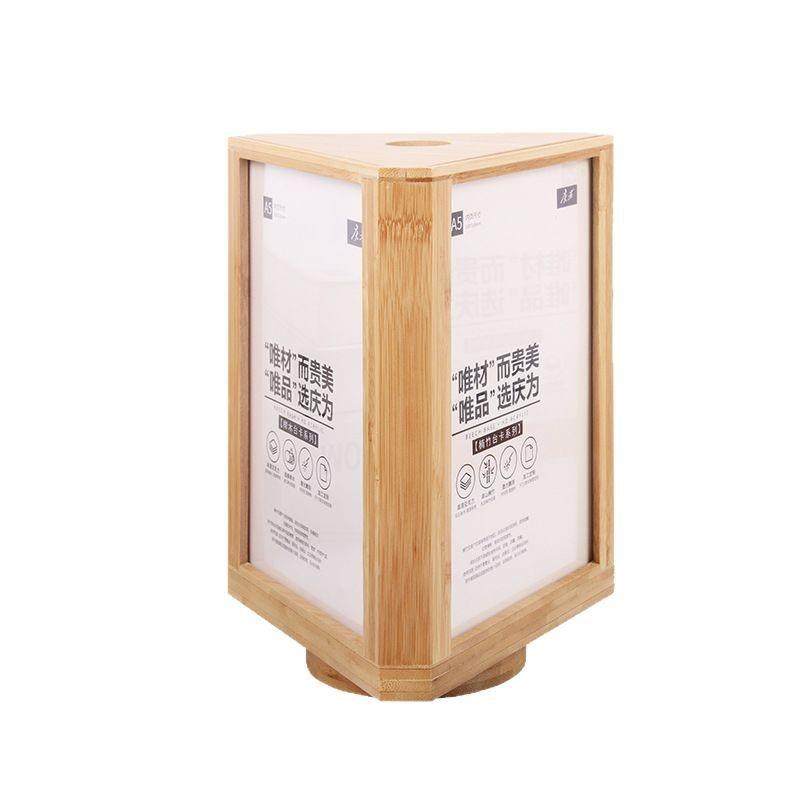 三面旋转卡牌实木亚克力台签亚克力桌牌酒店餐厅菜单收银台桌牌台