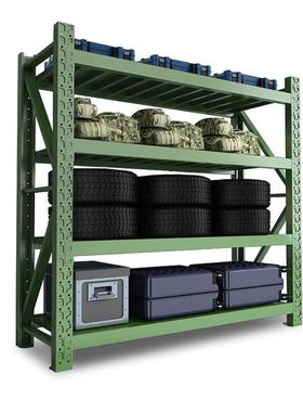 军绿色仓库储货架可移动带网货架中重型多层仓储物架铁锹架盾牌架