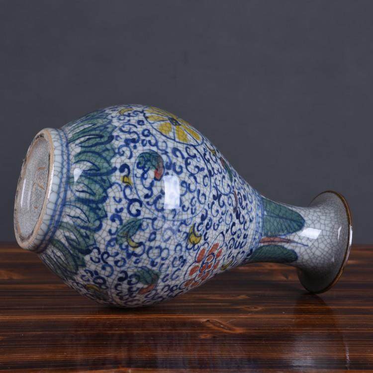 手绘青花陶瓷花瓶摆件仿古裂纹釉官窑玉壶春瓶陶瓷花瓶博古架装饰,橡塑材料及制品,工业陶瓷,淘宝优惠券,粉丝福利购,淘宝优惠卷