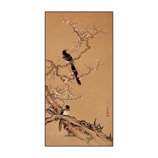 喜上眉梢双喜图宋氏美学玄关挂画入户正对门壁画中古风喜鹊装饰画