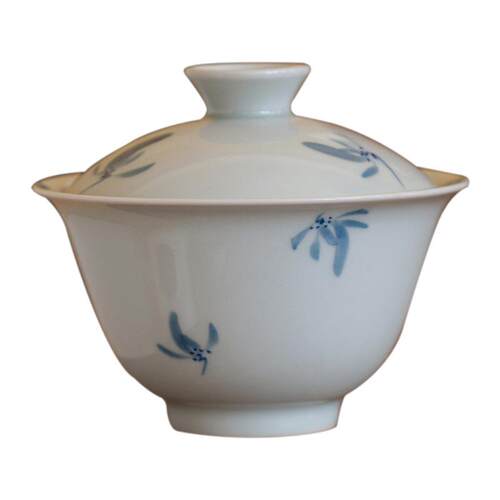 仿古青手绘兰花盖碗釉下彩手绘陶瓷仿古泡茶碗文人茶室泡碗盖杯