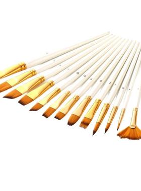 15件套珍珠白杆尼龙毛水彩笔套装黑色防水布包多头画笔含刮刀海棉