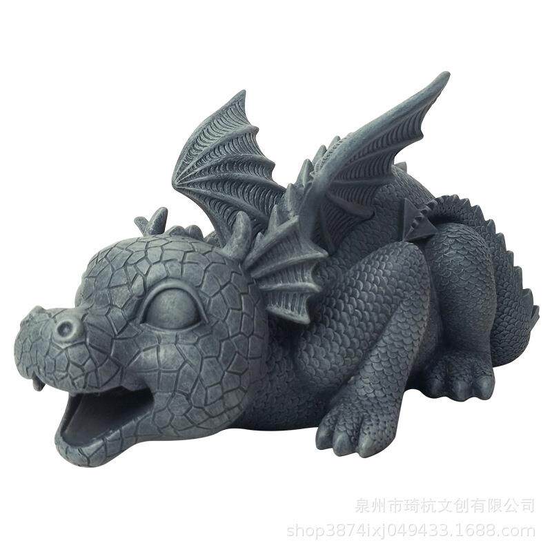 热款动物西方龙花园流水喷泉摆件家居桌面树脂呆萌可爱装饰品