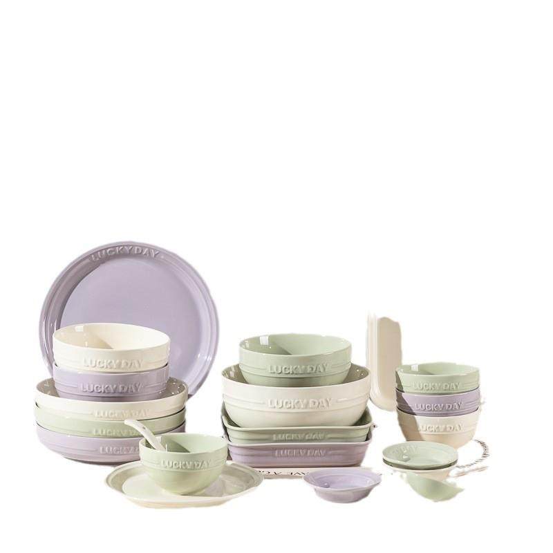 轻奢奶油风法式餐具用瓷碗盘陶碟套家装乔迁送Z1204礼高颜值餐盘,餐饮具,餐具瓷器套装,淘宝优惠券,粉丝福利购,淘宝优惠卷