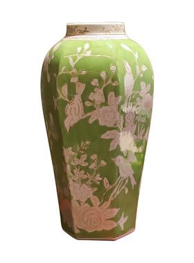 陶瓷摆上件HSI新中摆式古风工艺品青花瓷花瓶客喜眉梢六方瓶厅玄