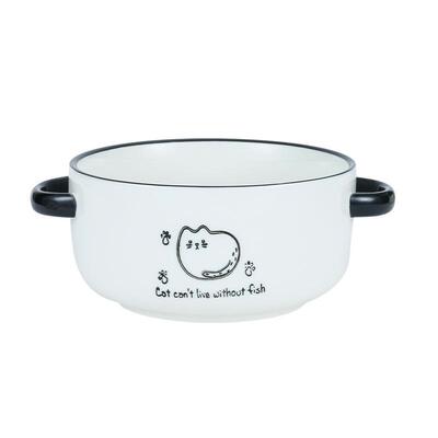 i瓷ns北简约陶碗卡通家用小号个性带盖泡卡通泡面面碗双欧耳汤保