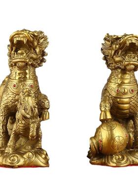 黄铜云麒麟摆件戏麒麟对火麒麟带一钻珠祥铜器221厂家