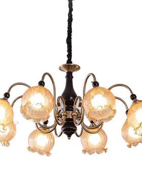 中古吊风铃兰花灯罩客厅吊美式复古实木灯卧室全灯光谱护眼94517