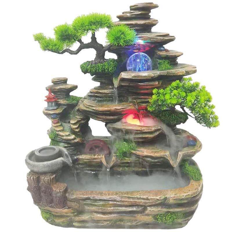 创意假山风水轮循环流水养乌龟鱼缸现代家居落地装饰景观流水摆件