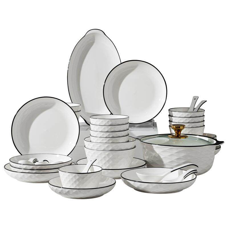 玫瑰钻石装家碗用防Z1204滑轻奢陶瓷餐具盘碟套饭碗子面碗鱼盘礼,餐饮具,餐具瓷器套装,淘宝优惠券,粉丝福利购,淘宝优惠卷