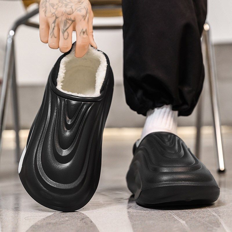 棉拖鞋男款2025冬季新款厚底增高加厚高级感包跟外穿防水软底棉鞋