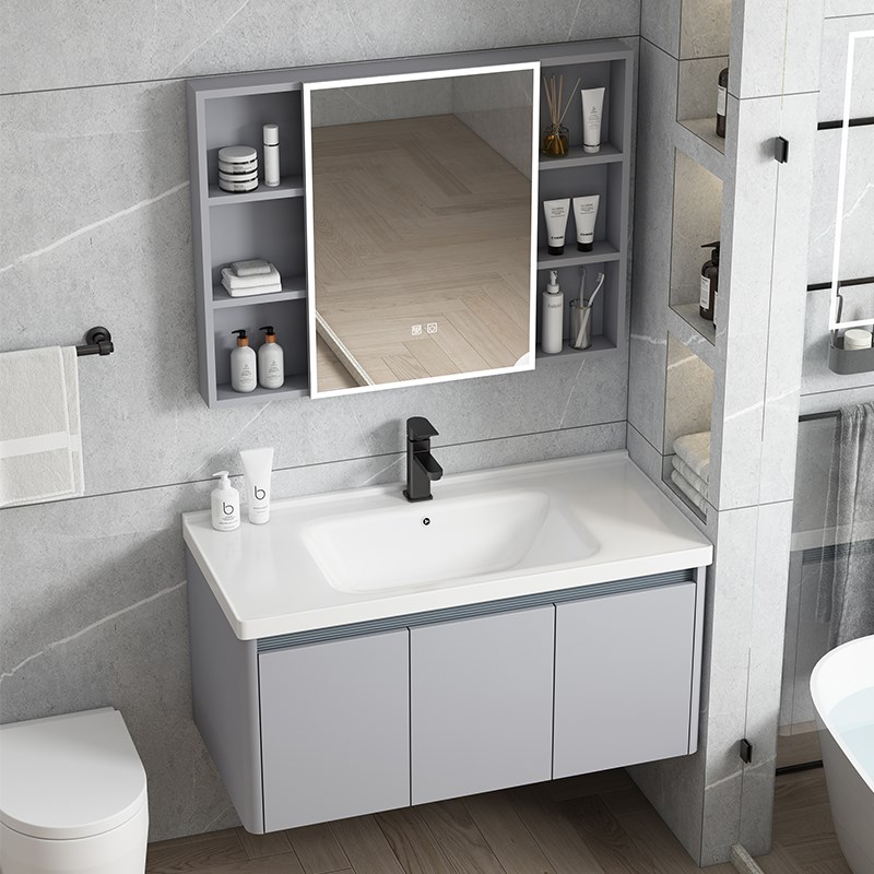 简约现代卫生间太空铝浴室柜组合洗脸盆陶瓷一体T洗手池盆洗漱台