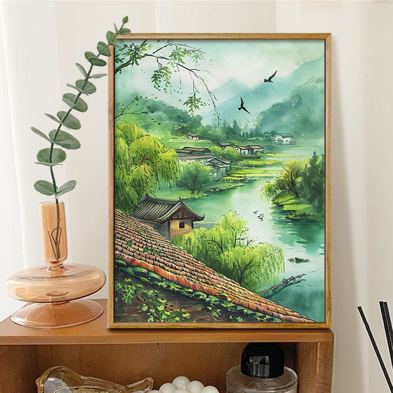 烟雨江南 数字油画diyt自然风景高级感治愈手工挂画填色摆件装饰