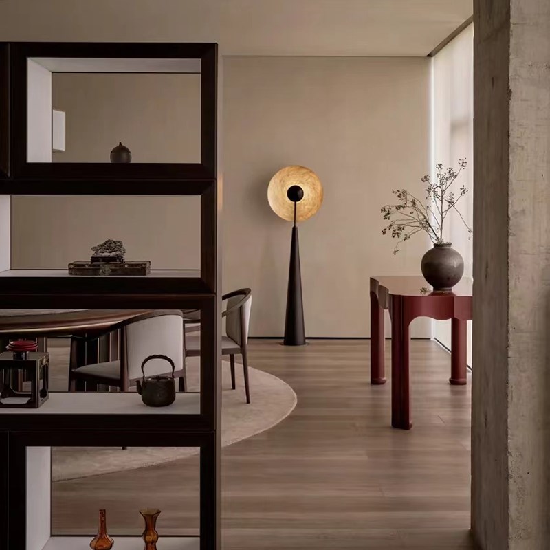 新中式中古日轮落地灯客厅沙发旁背E景氛围轻奢高级感卧室极简立