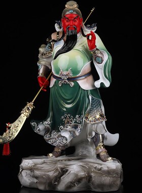 彩绘白玉关公神像家用供奉摆x件汉白玉像关二爷雕像关帝圣君关老