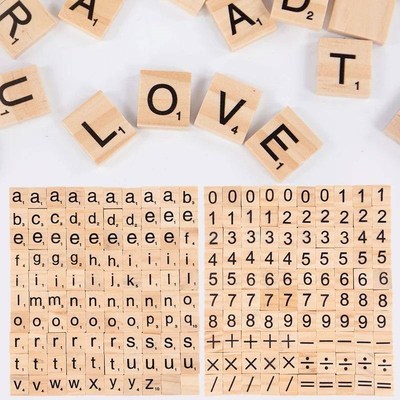 100Pcs Wood Tiles Letter Alphabet Number Wooden Block