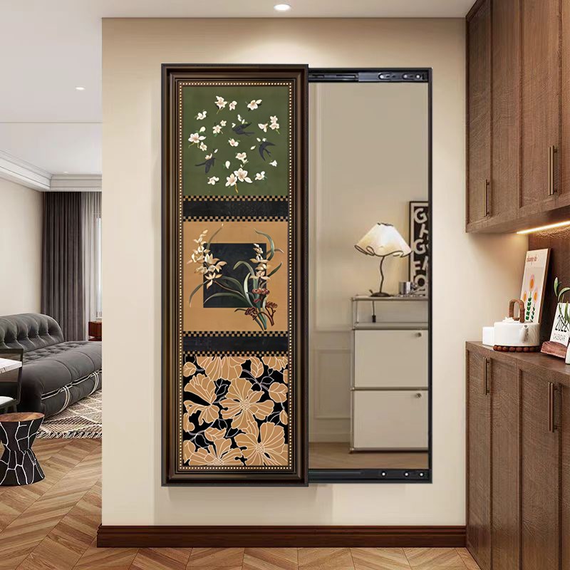 大气古典风格隐藏式全身镜可推拉试衣H镜玄关镜子装饰画家装挂墙