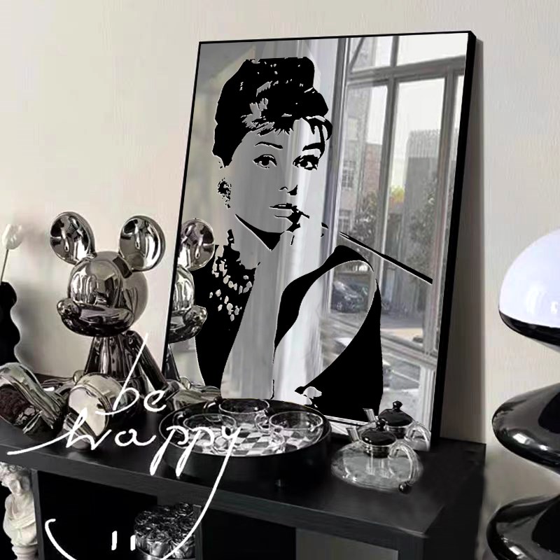 简约现代镜子画ilns风网红挂画梦露赫本装饰画字母黑白软装摆画