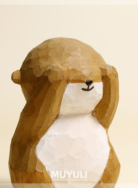 可爱手工木雕水獭摆件治愈情绪摆件工位解压办公桌电脑桌摆件礼物