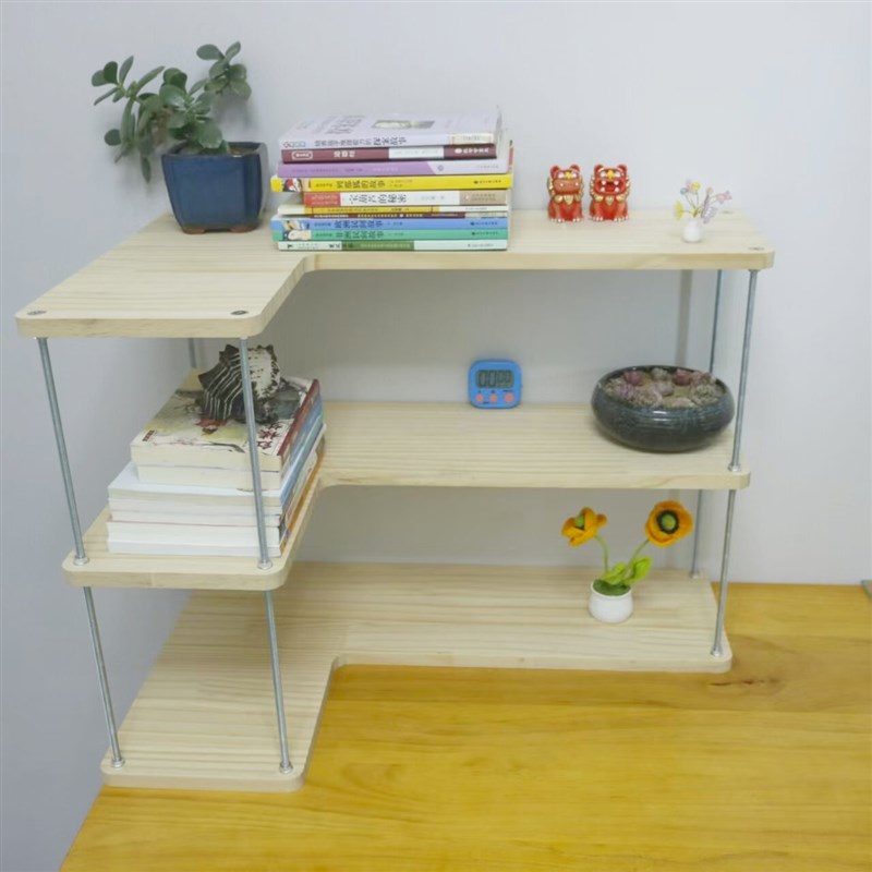 桌面书桌书架收纳置物架实木立式多层转H角简易台面桌上办公架定